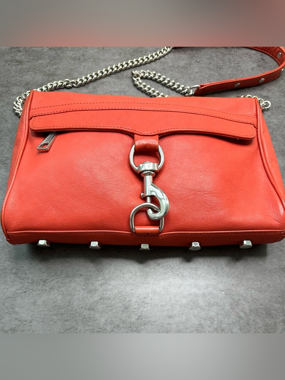 Rebecca Minkoff MAC Crossbody Bag Coral Leather Chain Strap Purse - Picture 2 of 8
